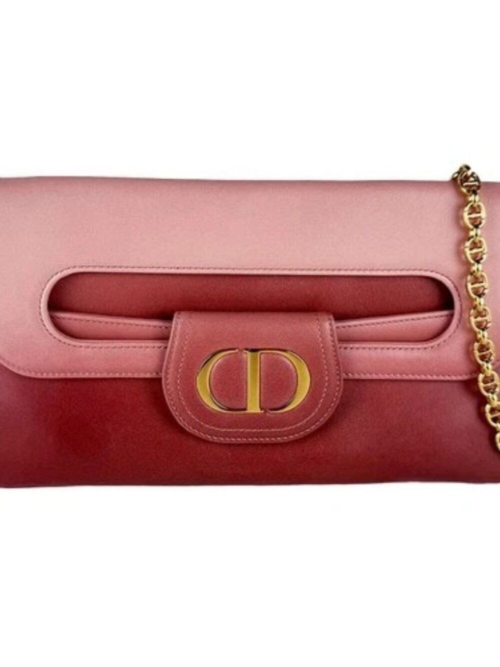 Auth Christian Dior Shoulder Bag Clutch Bag Pink/Gold Leather/Metal - z10956